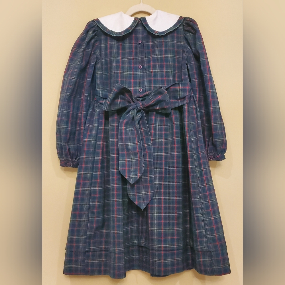 Vintage Sarah Louise Green Blue Red Plaid Hand Smocked Dress Girls Size 8 - Picture 2 of 6